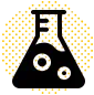 A black, stylized figure sits against a yellow background featuring a checkered pattern. The figure appears to be wearing a garment with a hood.